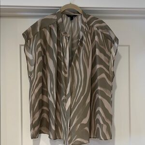 Cream and Brown Zebra Print V-Neck Blouse